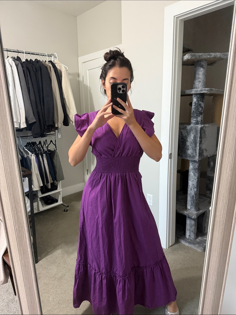 Molly Bracken Deep Purple Puff-Sleeve Maxi Dress